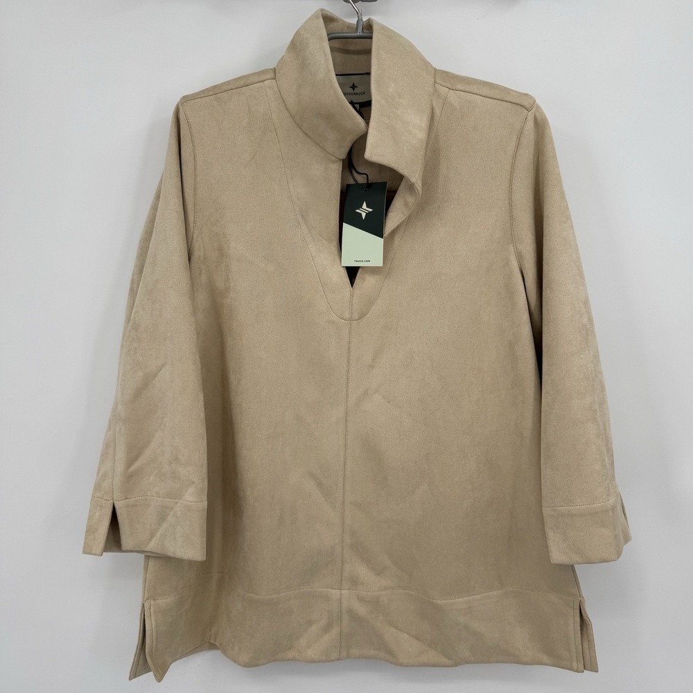 Tuckernuck Bone Faux Suede Margot Top size L Large NWT Stand Collar Blouse